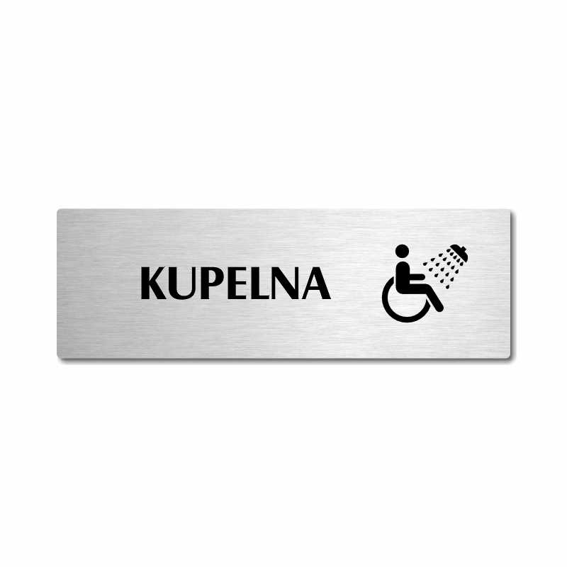 Koupelna, stříbrná popiska na dveře